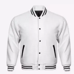 Varsity Classic Retro Letterman Baseball All Wool Solid White Jacket