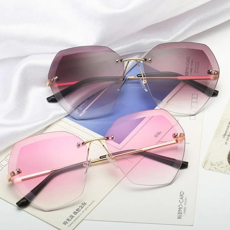 Vintage Rimless Sunglasses Women Men Retro Cutting Lens Sun Glasses