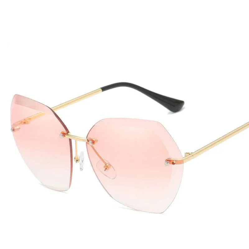 Vintage Rimless Sunglasses Women Men Retro Cutting Lens Sun Glasses