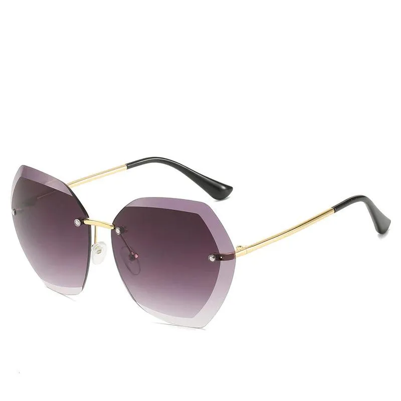 Vintage Rimless Sunglasses Women Men Retro Cutting Lens Sun Glasses