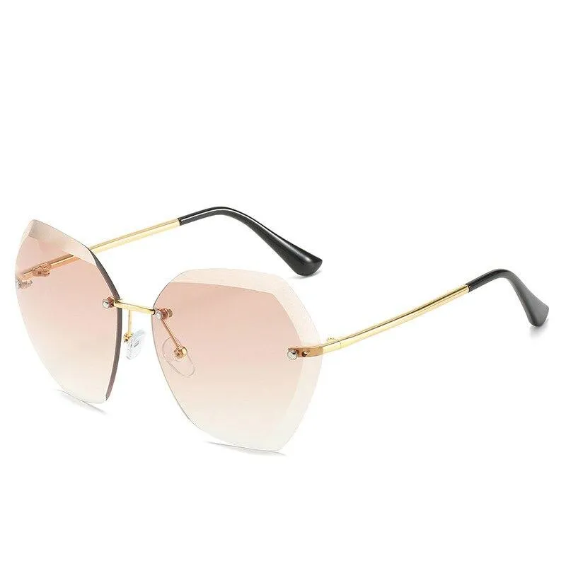 Vintage Rimless Sunglasses Women Men Retro Cutting Lens Sun Glasses