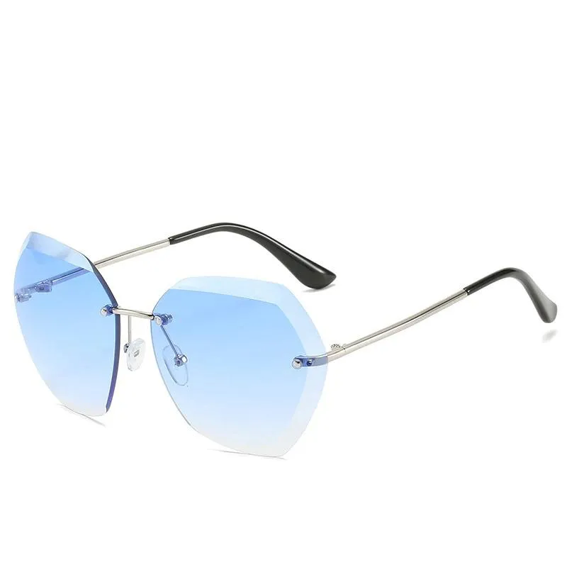 Vintage Rimless Sunglasses Women Men Retro Cutting Lens Sun Glasses