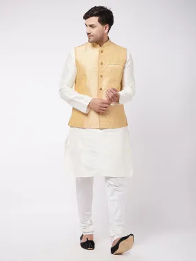 VM By VASTRAMAY Men's Gold Zari Weaved Jacket With Kurta Pyjama Set