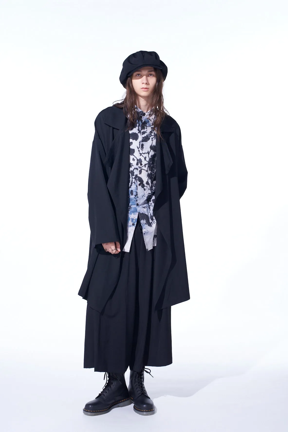 WASHER WOOL GABARDINE FLAME DOUBLE DRAPE COAT