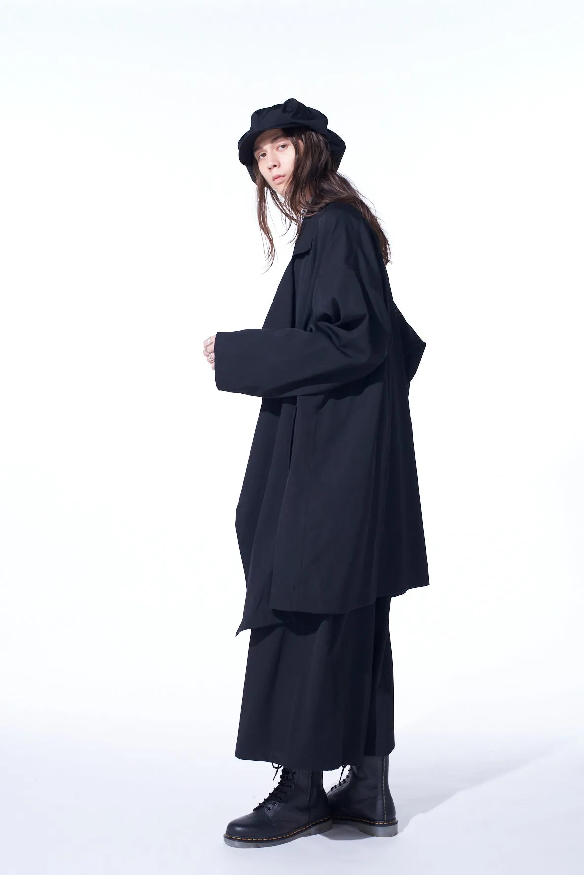 WASHER WOOL GABARDINE FLAME DOUBLE DRAPE COAT