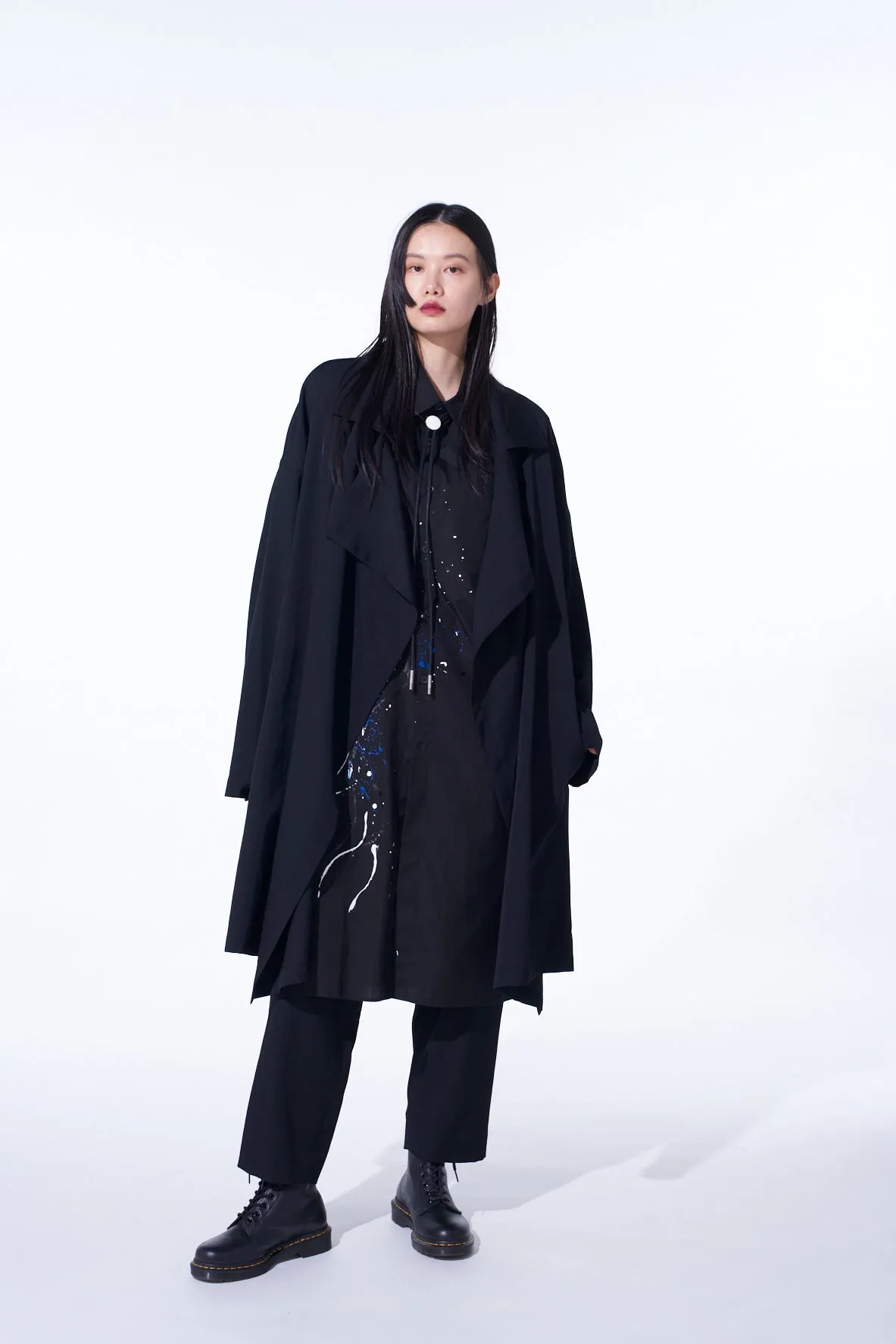 WASHER WOOL GABARDINE FLAME DOUBLE DRAPE COAT