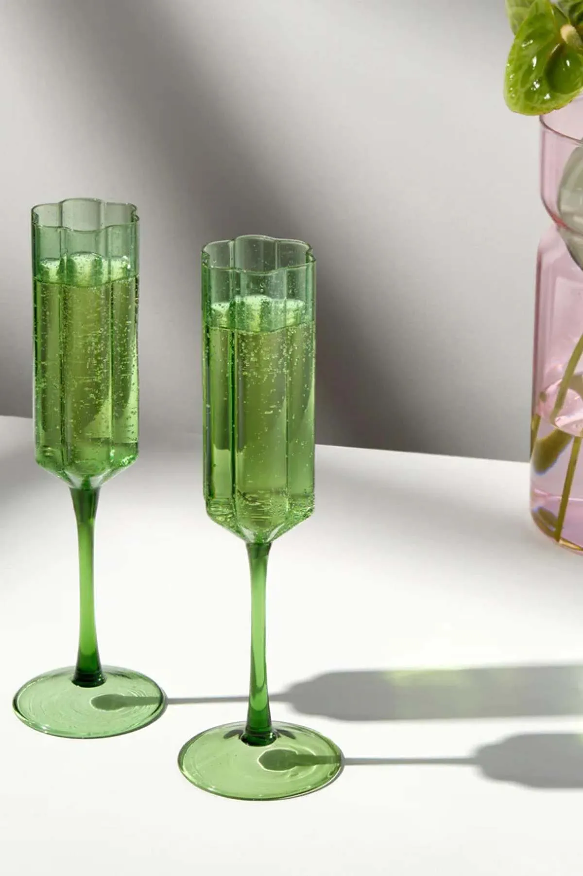 Wave Flute Set of 2 Glasses - Clear/Pink/Green