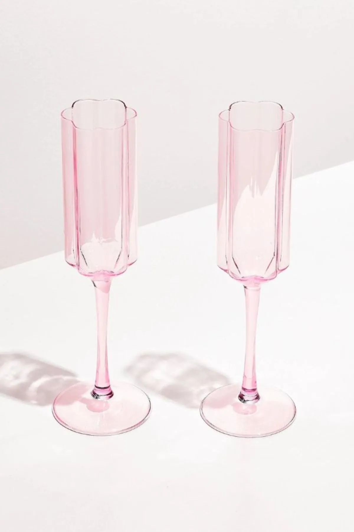 Wave Flute Set of 2 Glasses - Clear/Pink/Green