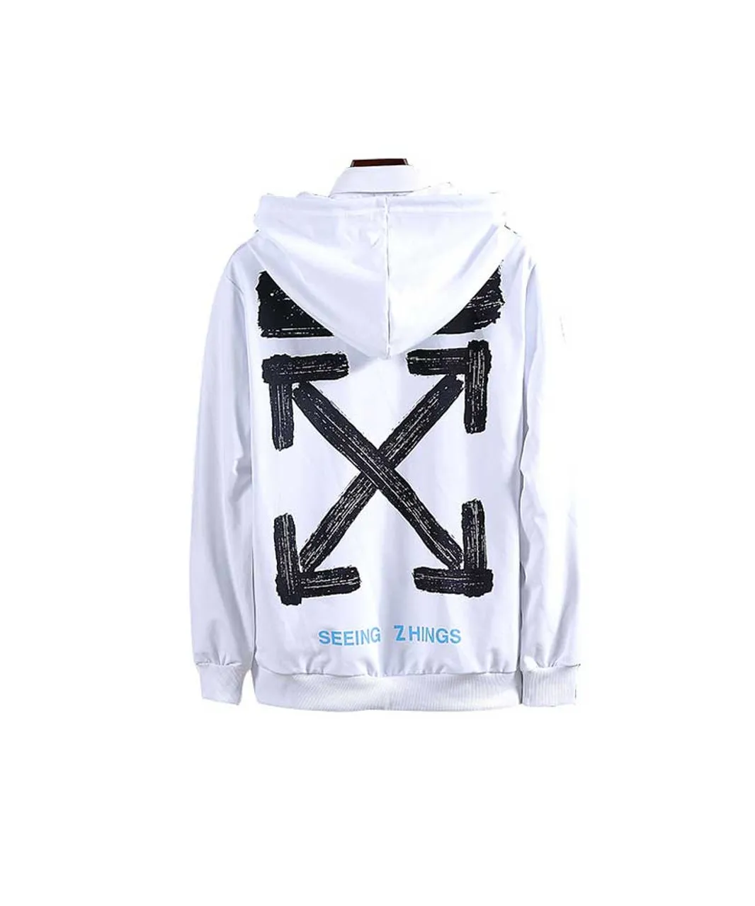 White long sleeve print pull over hoodies with pouch pocket