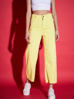 Women Yellow Raw Edge Jeans