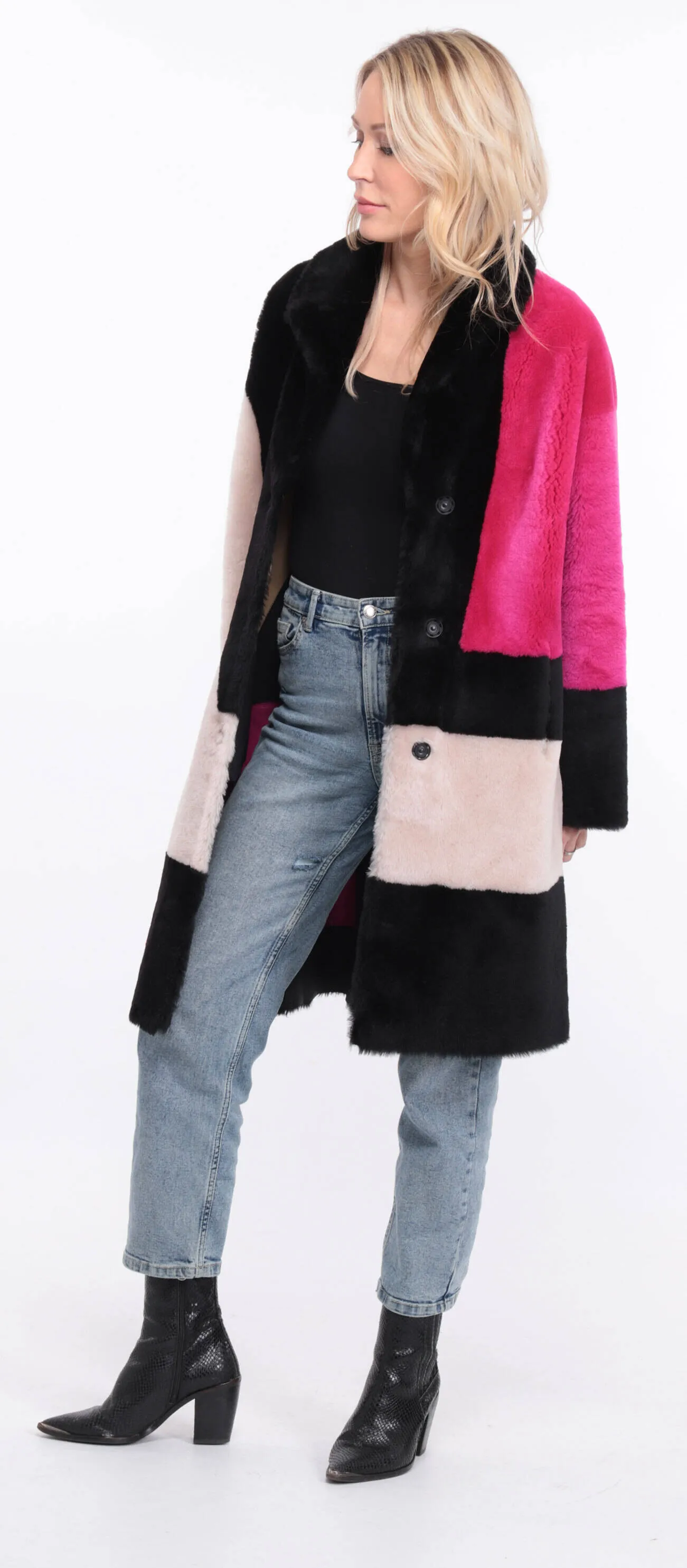 Women's multicolor grena sheepskin coat