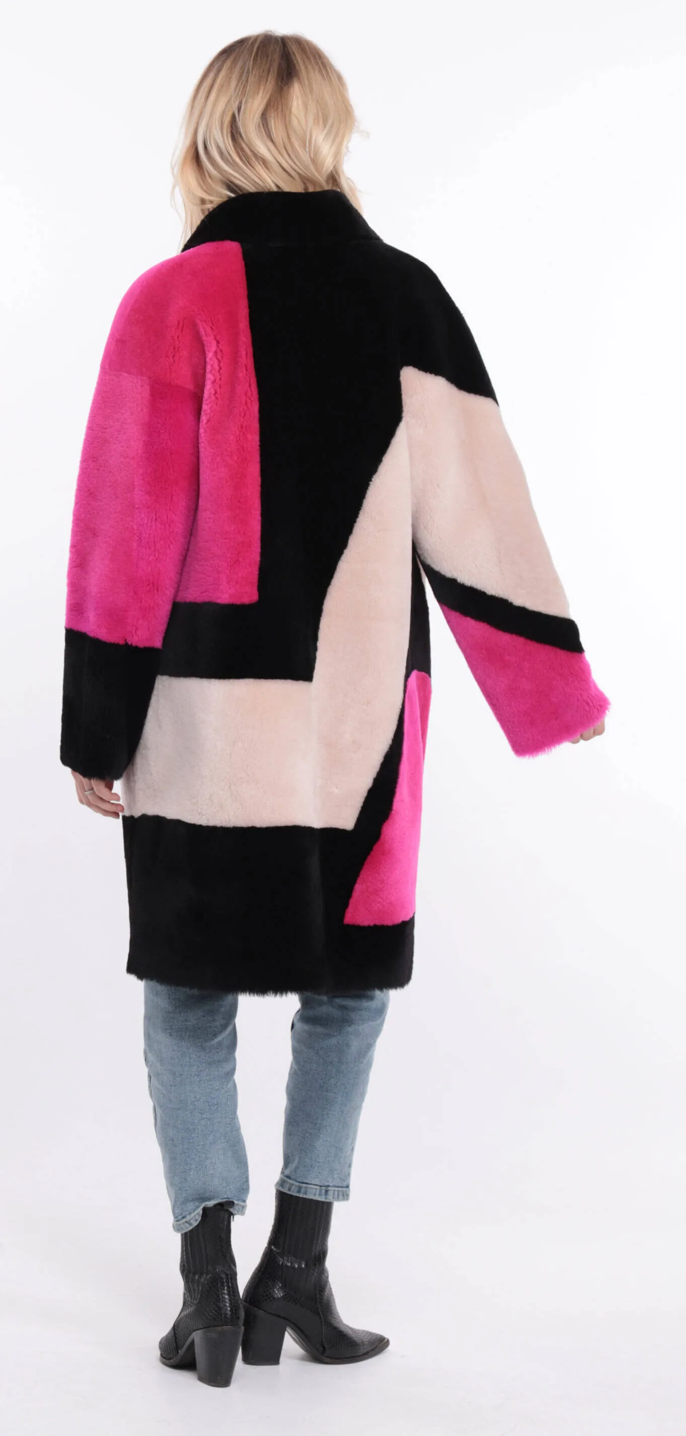 Women's multicolor grena sheepskin coat