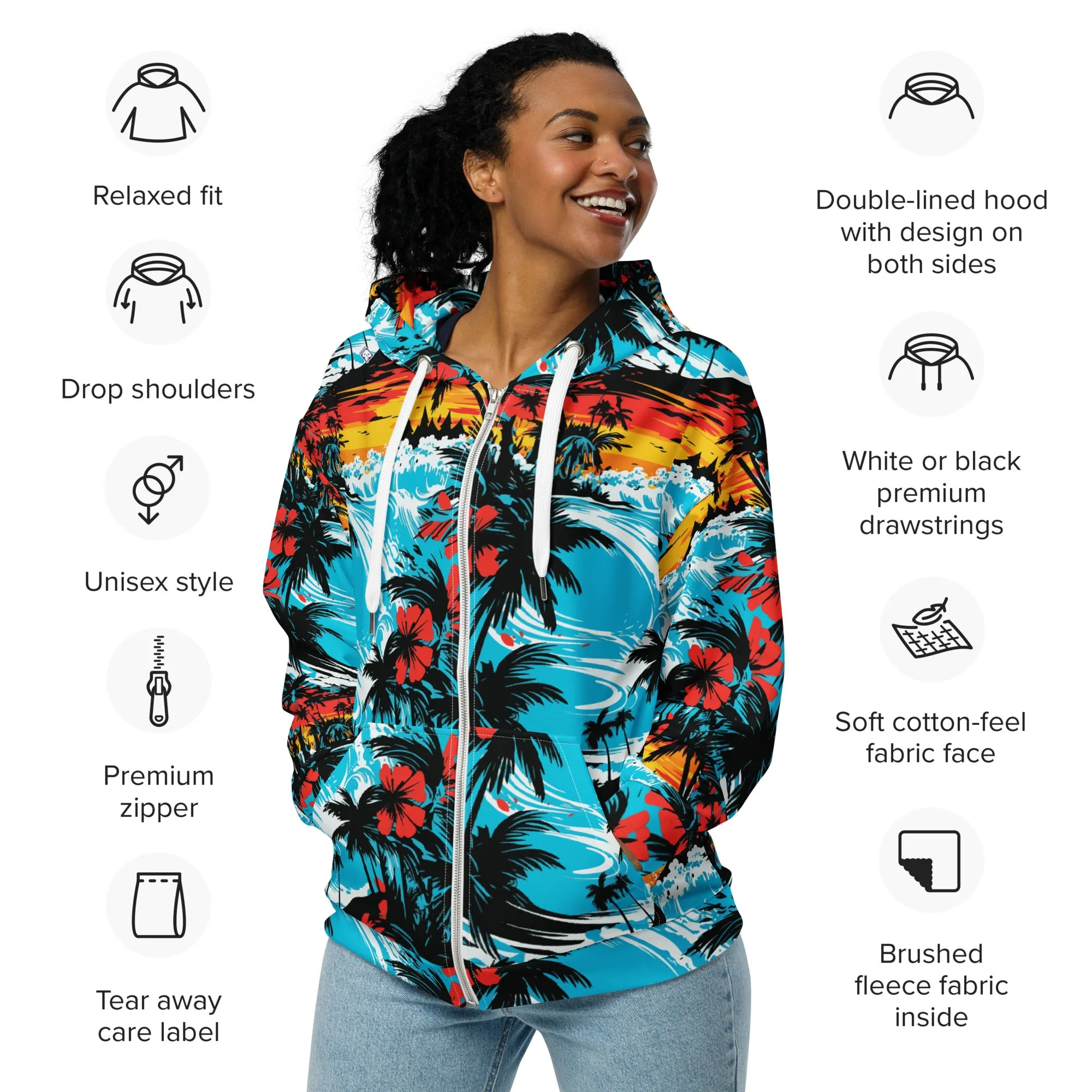 Womens Zip Hoodie - Sunset Waves 001