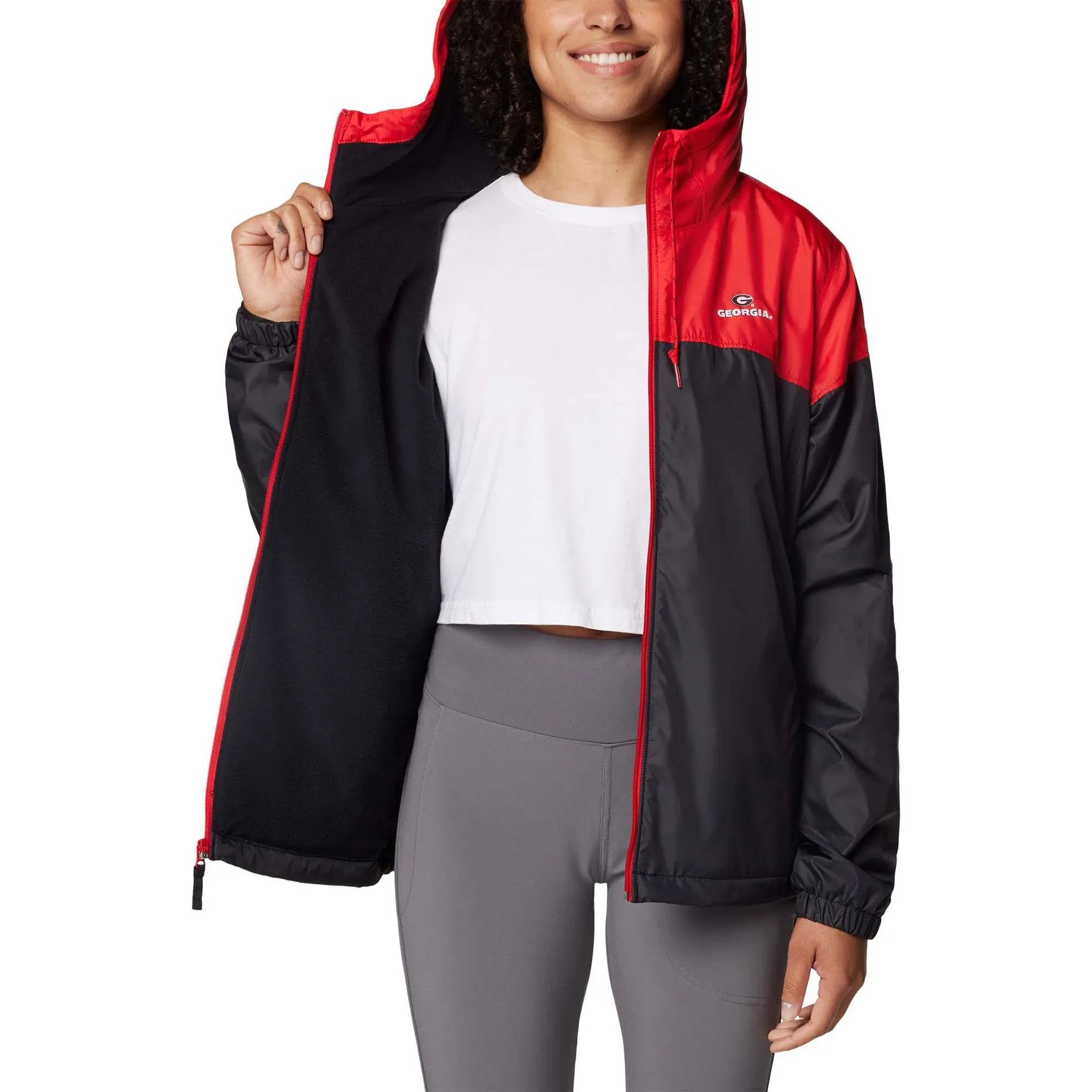 Women's Columbia Red/Black Georgia Bulldogs Flash Forward Full-Zip Hoodie Windbreaker Jacket